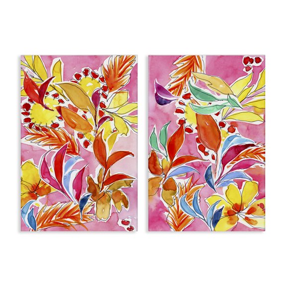 Stupell Industries Whimsical Leaf Impressions Plants & Flowers Painting Wrapped Canvas Art Print Wall Art, 16 x 24, Set of 2