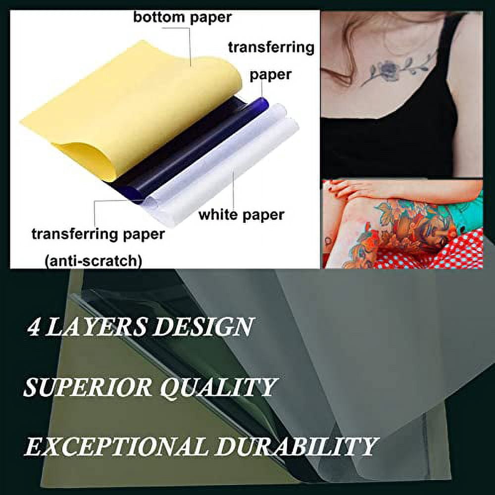 Tattoo practice skin and transfer paper, 45 pieces of tattoo fake skin and tattoo tracing paper kit including 15 pieces of double-sided skin and 30 pieces of tattoo template paper