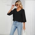 thumbnail image 6 of Valcatch Women's Summer Lace  3/4 Bell Sleeve V Neck Tops Shirt Loose Casual Mesh Panel Tee Blouse, 6 of 8