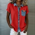 thumbnail image 2 of hotojiny Women's Button Down Shirts Short Sleeve Collared Jean Western Shirts Summer Tops Dressy Casual Work Denim Blouses, 2 of 5