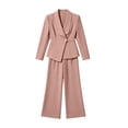 thumbnail image 4 of Women's Blazer Straight-Leg Suit Solid Color V-neck Long Sleeves Suit Coat Straight-leg Pants Suit Breathable Lightweight Office Wear for Women, 4 of 8