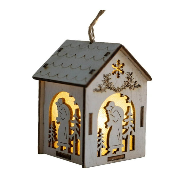 LED Navidad Casa Casa Cabina Estatuilla Paisaje Adorno Decoración De Mesa Santa Claus-S Sunnimix Casa de miniaturas de madera