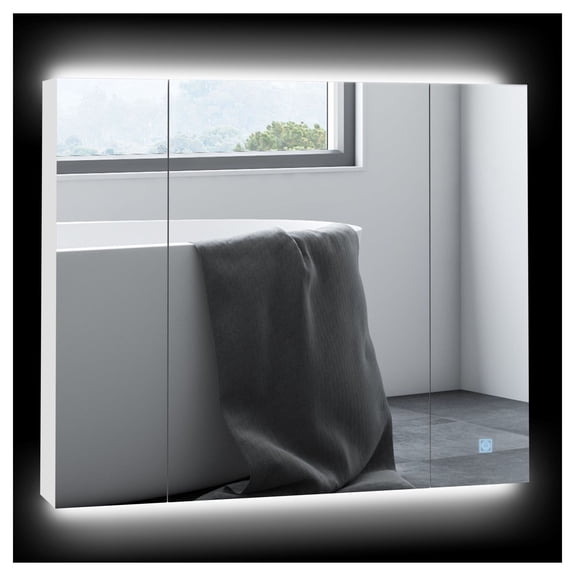 LED Bathroom Mirror Cabinet - White USB Dimmable 3 Door Wall Mounted Storage