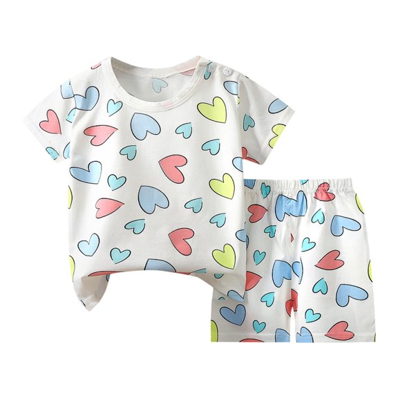 Ruyang Girls 2 Piece Set Short Sleeve Cherry Graphic Tee and Elastic Waist Shorts Lounge Set Kids Toddler Cute Summer Outfits