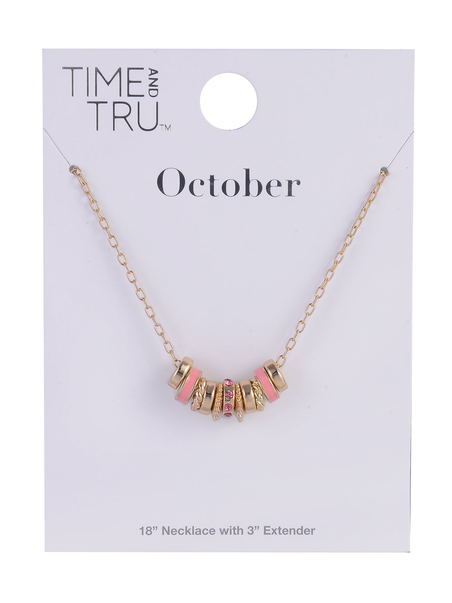Time and Tru Goldtone Chain with Rose Birthstone "October" Necklace