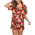 thumbnail image 4 of Puntoco Pijama de mujer con cuello en V y manga corta con estampado navideño, 4 of 5
