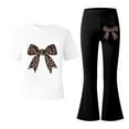 thumbnail image 4 of WOYY Tween Girls Casual Outfits Bow Short Sleeve T-Shirt Flare Pants Set, Sizes 12-13, 4 of 4