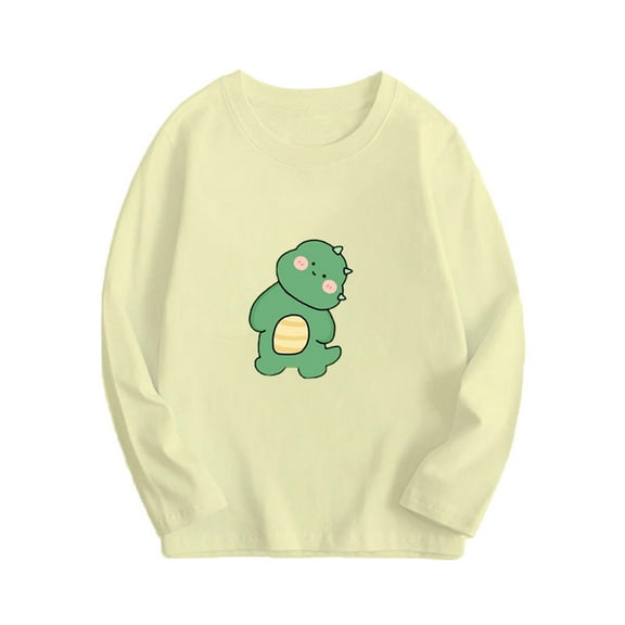 Mikilon Cute Tops for Girls 8-14 Solid Color Graphic Casual Long Sleeve Undershirts Comfortable Round Neck Tops Fall and Winter Printed Tops for Kids