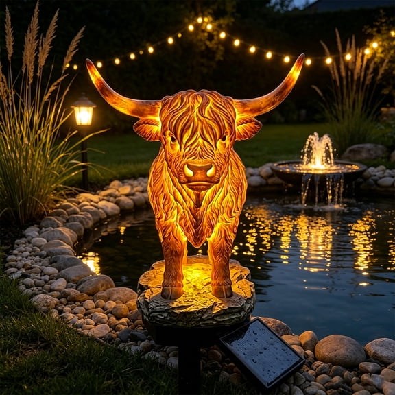 Solar Lights Outdoor Cow Garden Decor, Waterproof Patio Outdoor Lights, Solar Flood Landscape Lighting Yard Decorations for Backyard