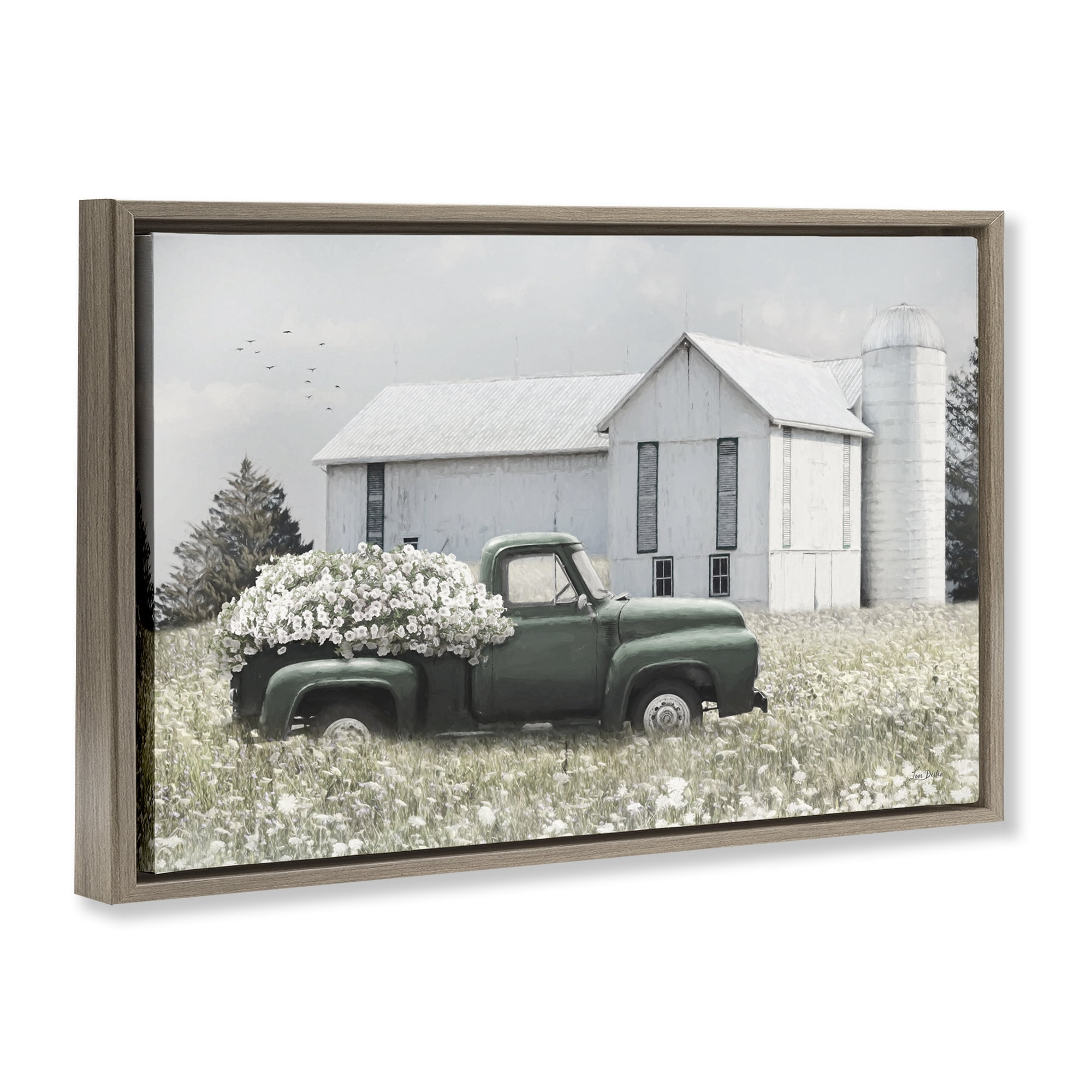 Stupell Industries Rustic Barn & Truck Plants & Flowers Photography Brown Floater Framed Canvas Art Print Wall Art, 31 x 21