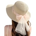 thumbnail image 4 of SikaFu Net Red Temperament Flat Top Pearl Floating Straw Hat Female Small Fresh Sweet Sun Hat Summer Tourism Sun Hat Spot, 4 of 7