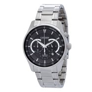 Citizen Men's Eco-Drive Wrist Watch, Silver Dial, Black Leather Band ...