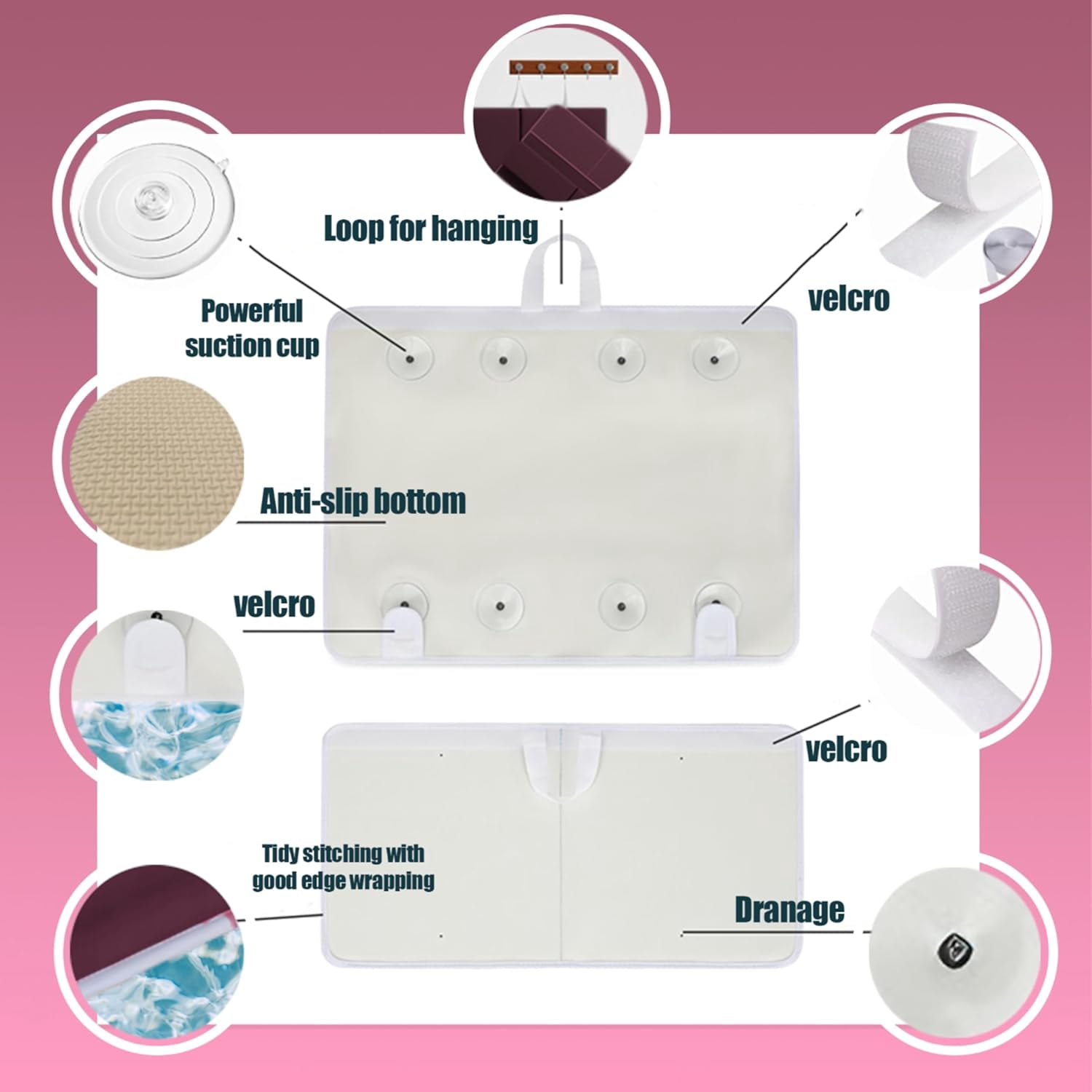 Bath Kneeler –8 Suction Cups & 1.5" Padding.Certified Non Toxic Bath Kneeling Pad for Bath Tub & 5 Bath Toy Organizer. Fast Dry Baby Bath Kneeler and Elbow Rest Pad Set by -Bordeaux