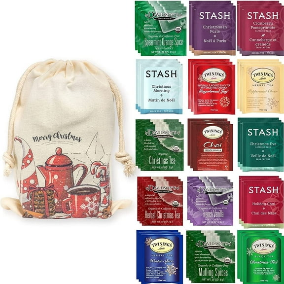 Holiday Christmas Tea Bags Sampler, 45 Count – Seasonal Variety Pack with Vanilla Rooibos, Jasmine Pearl, Black & Herbal Teas