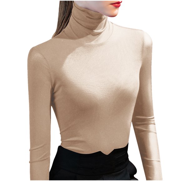 FAIWAD Women's Basic Long Sleeve Crop Tops Turtleneck Slim Stretch Casual Lightweight Underwear Tops