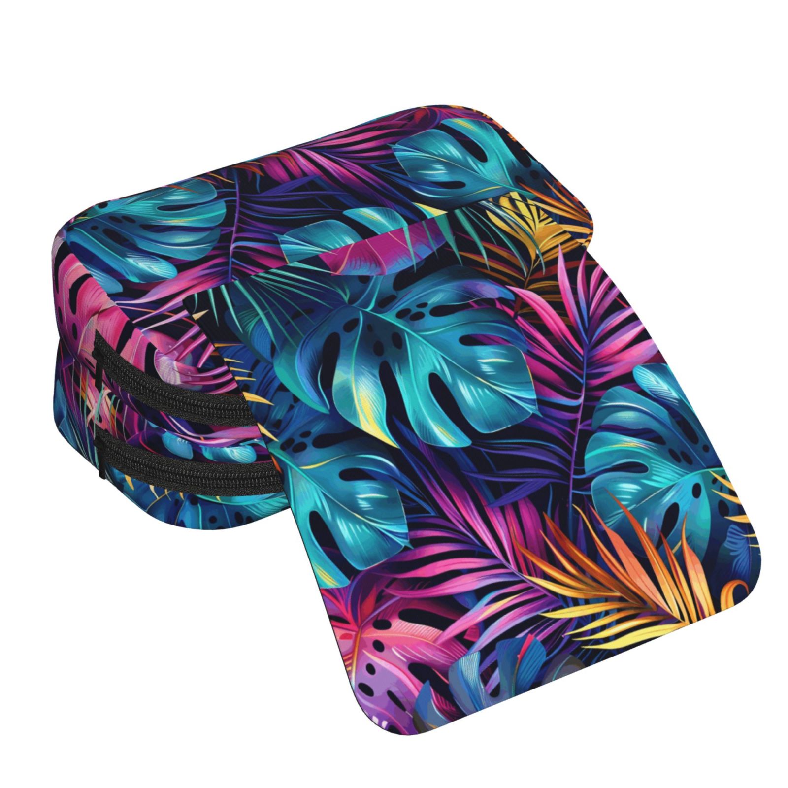 Rateoe Colorful Tropical Leaves Pattern Double Clamshell Pen Case, Storage Organizer with Two Zipper Compartments– Holds Up to 50 Pencils & Pens