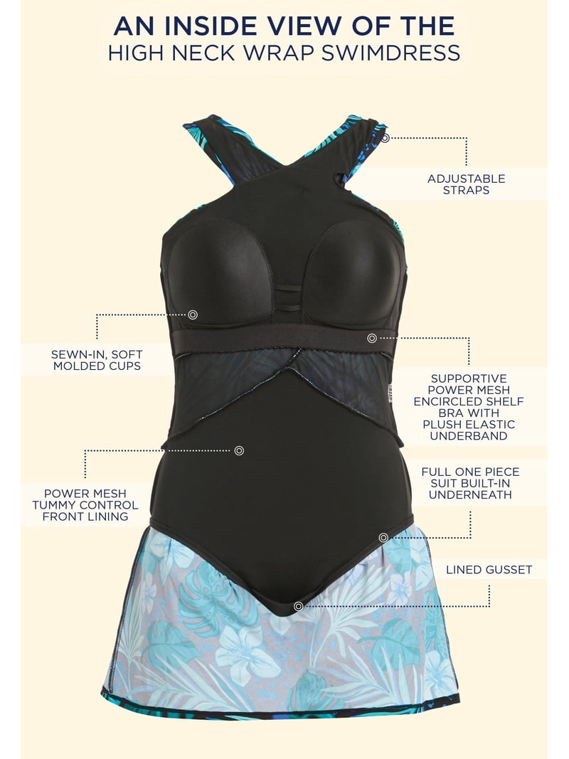 tummy control high neck plus size bathing suits
