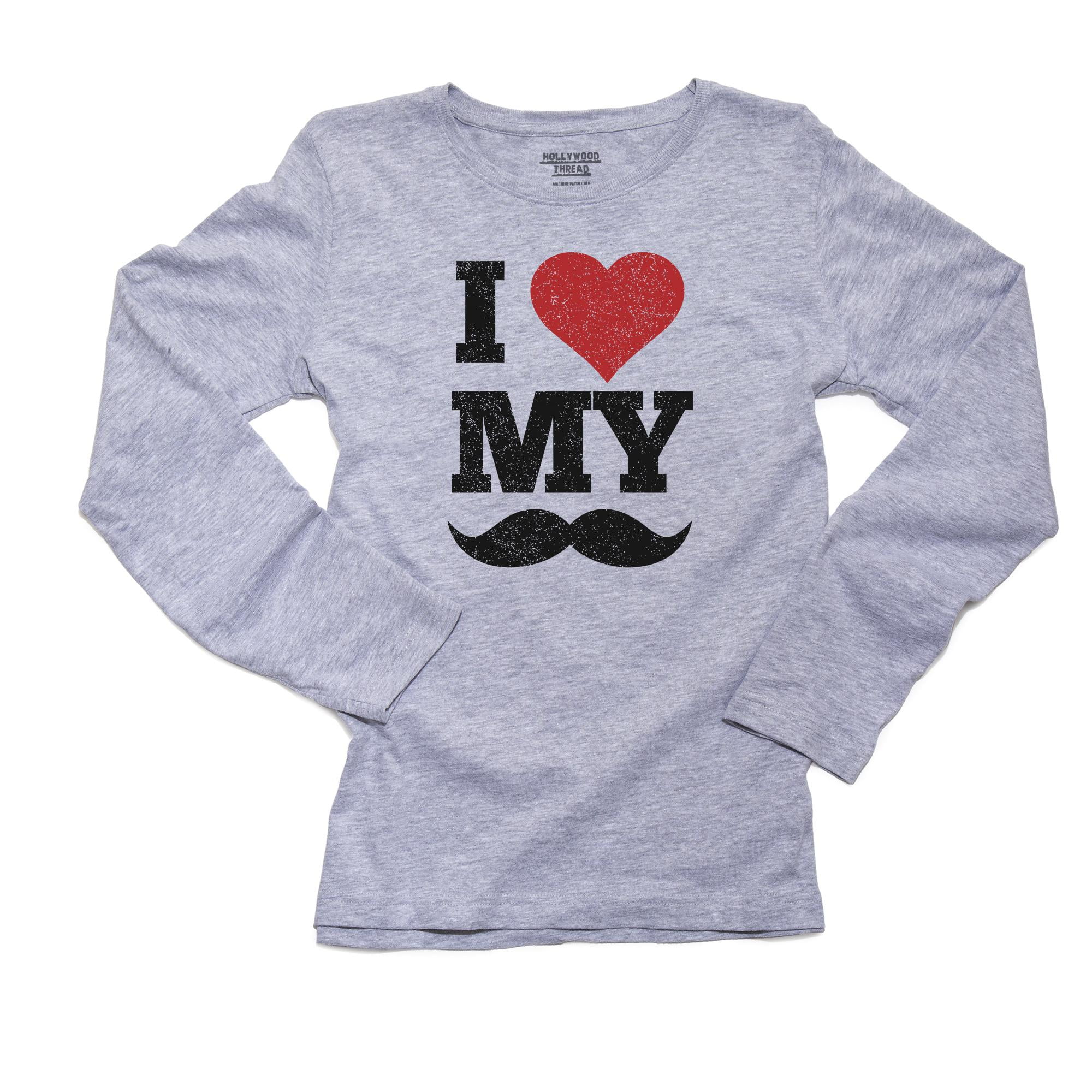 Hollywood Thread I Love My Mustache Heart Mustache Retro Women S Long Sleeve Grey T Shirt Walmart Com Walmart Com