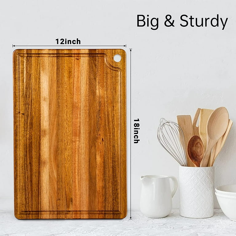 Wood Cutting Boards for Kitchen, 17 x 12 Inch Acacia Wooden Cutting Board,  Winnsty Large Wood Chopping Board with Juice Groove and Handles Heavy Duty