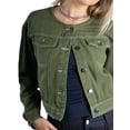 thumbnail image 5 of Jess by Meiko Women's Jean Jacket Collarless Long Sleeve Mini Crop Denim Jacket XL Green, 5 of 6