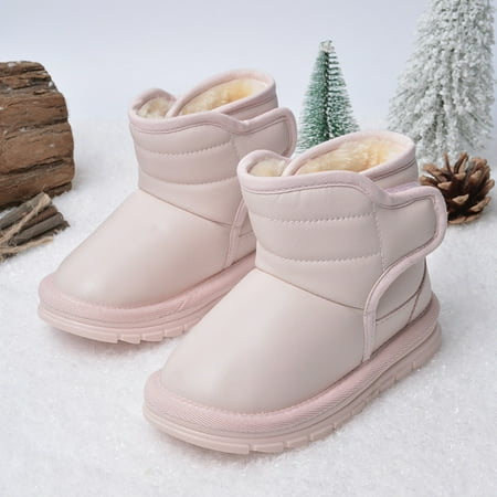 

Girls Pink Leather Snow Boots Warm Boots