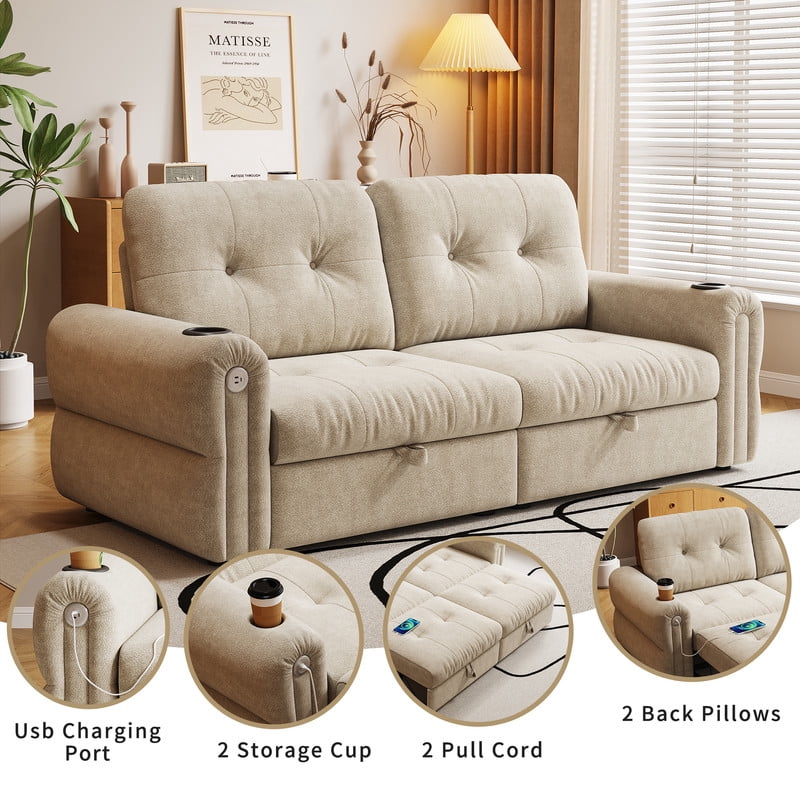 77" Convertible Sofa Bed – 2-in-1 Loveseat & Guest Bed, Chenille Fabric, 600lb Capacity