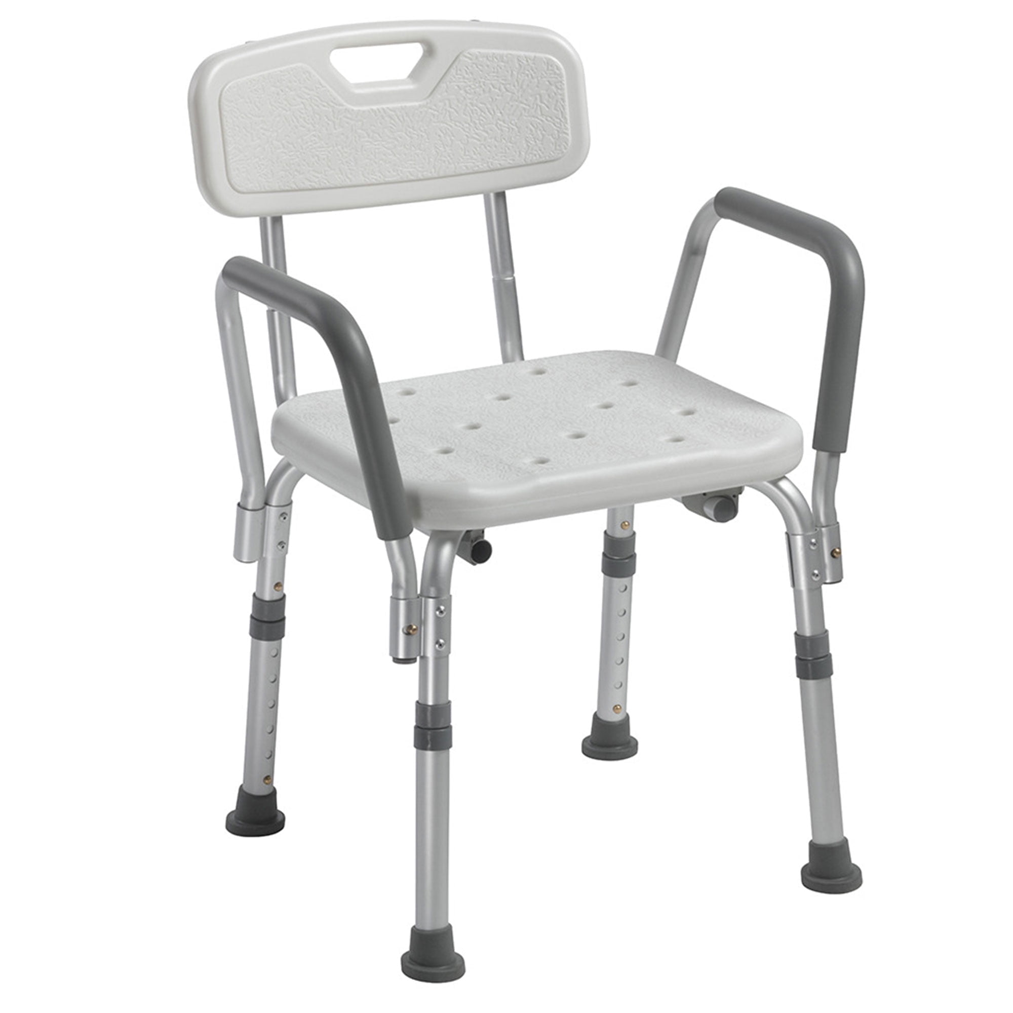 Drive Medical 12445KD-1 Shower Chair with Back and Padded Arms, Adjustable Height Bath Stool with Nonslip Feet, Tub Chair for Elderly, Bath Seat with Back, 350 LB Weight Cap, White