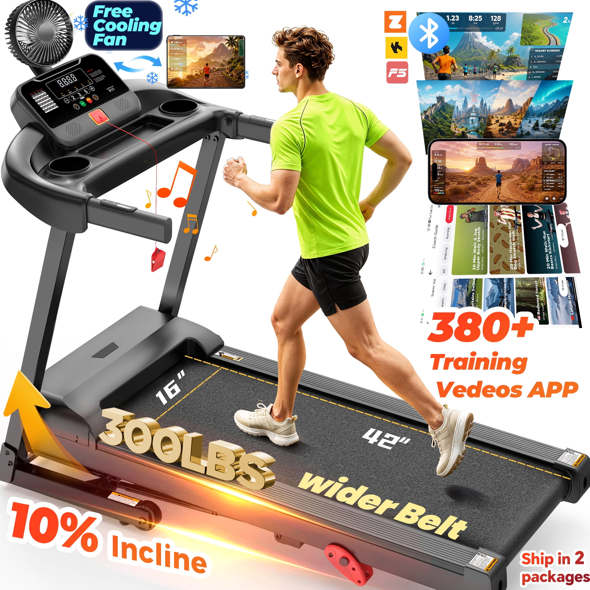 300 lbs Capacity Treadmill for Home, 3.5HP Folding Treadmill w/ 71 Preset Workouts, APP with Free Train Courses, Dual HiFi Speakers, Exercise Equipment for Walking, Jogging, Running