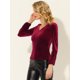 thumbnail image 3 of Blusa de terciopelo de manga larga con decoración de botones y cuello en V para mujer Vino rojo L, 3 of 5