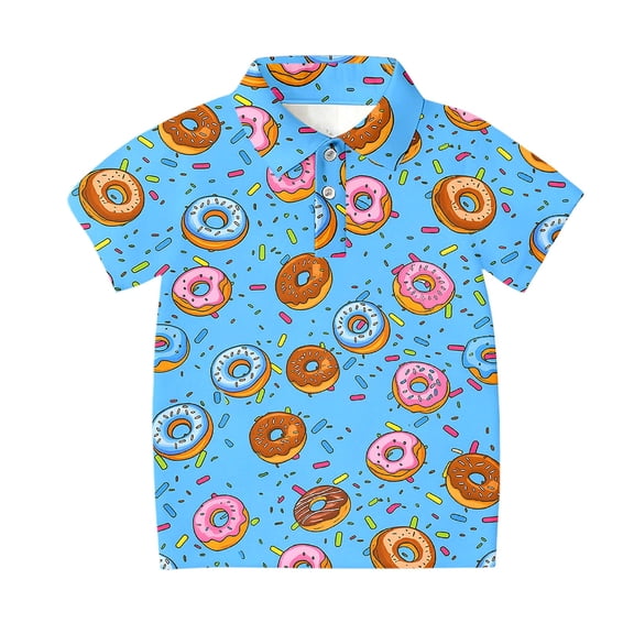 Lullu Boys Donut Print Short Sleeve Polo Shirt Summer Casual Sports Shirt Top, Sizes 3-14