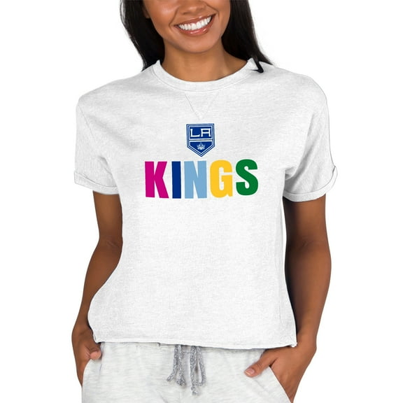 Women's Concepts Sport Oatmeal Los Angeles Kings Tri-Blend Mainstream Terry Short Sleeve Sweatshirt Top