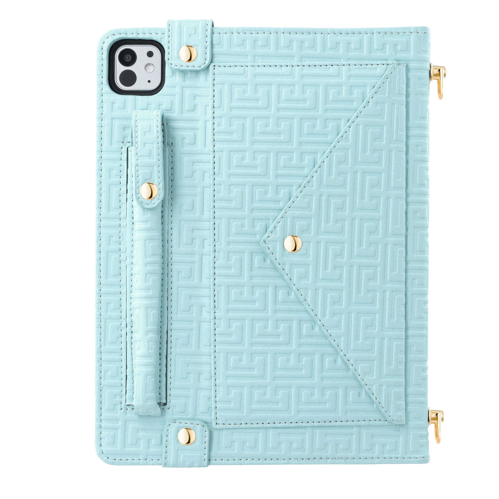Dteck Case for iPad Pro 12.9 Case 6th/5th/4th/3rd Generation 2022/2021/2020/2018, iPad Air 13" 2024 Slim Protective Case with Pencil Holder Envelope Pocket Hand Strap Holder Crossbody iPad Case,Blue