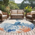 thumbnail image 5 of Ocean Octopus Round Living Room Rugs 5 ft, Summer Orange Blue Sea Animal Corals Retro Linen Washable Area Rug with Non-Slip Sturdy Edge Binding Round Carpet for Entryway Kitchen Bedroom Bathroom, 5 of 9