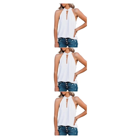 Minnieouse Blusa sin mangas para mujer, camisa holgada de Color sólido para niñas, ropa transpirable de baile de viaje, Top elegante de verano, Blanco SG 3Conjunto