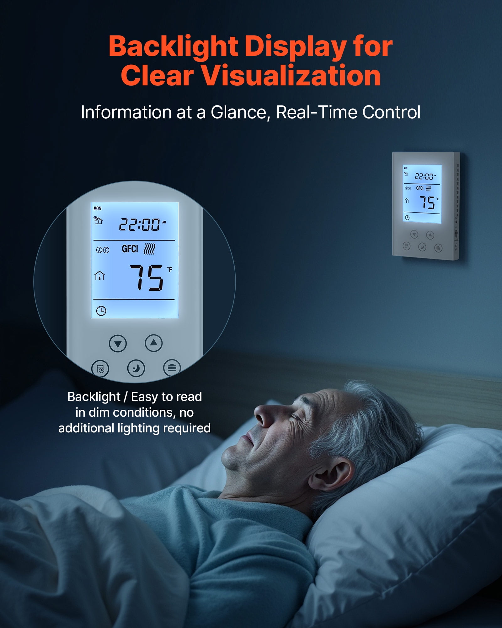 VEVOR 7-Day Programmable Thermostat, Home Thermostats for Radiant Underfloor Heating Cable,Heat Pump, Built-in GFCI & Sensitive Sensor, LED Screen with Backlight,Energy-Efficient,White