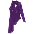 thumbnail image 7 of YONGHS Lyrical Dance Dress for Women Sequins One Shoulder Halter Leotard Figure Skating Costume Purple L, 7 of 7