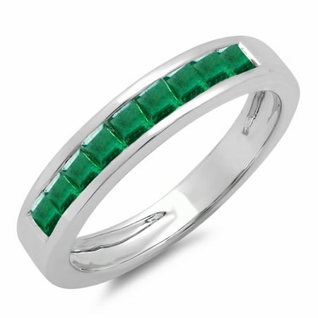 0.75 Carat (ctw) 18K White Gold Princess Cut Emerald Ladies Anniversary Wedding Band Stackable Ring 3/4 CT