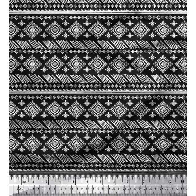 Soimoi Moss Georgette Fabric Aztec African Print Fabric by Yard 42 Inch Wide
