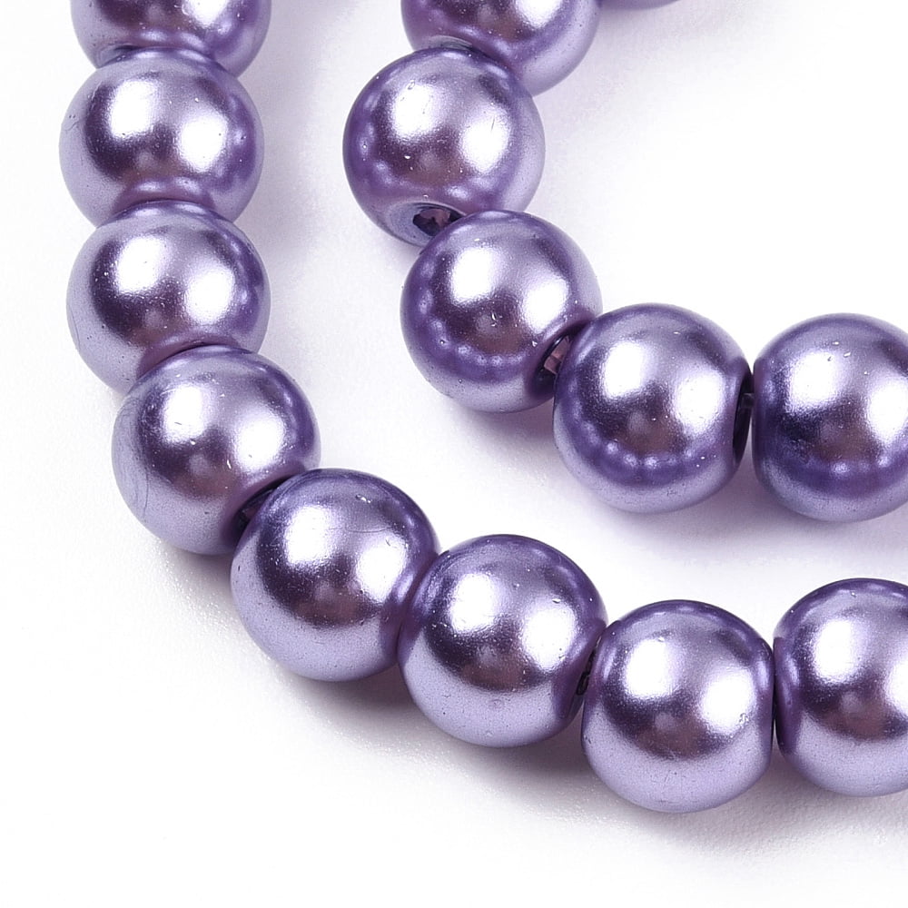 Baking Painted Pearlized Glass Pearl Round Bead Strands about 135~140pcs/strand 31.4 inch Medium Purple 6~7mm Hole: 1mm