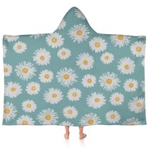 Teal Daisy Flower Golden Centers Pattern Hooded Bath Towel，60"x35" for Ages 3 To 12 Kids, Quick Dry Lightweight Soft Microfiber Hood Beach Towel Cover Up for Kids