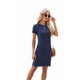 thumbnail image 3 of Women'S Short Sleeve Ruched Casual Sundress Midi Bodycon T Shirt Dress Navy blue XL, 3 of 9