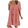thumbnail image 2 of Ichuanyi Women V-neck Printing Flare Sleeves leisure Time On Vacation Short Sleeves Dress, 2 of 6
