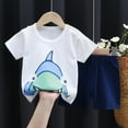 thumbnail image 2 of Toddler Girl Pajamas Toddler Kids Summer Cartoon Shark Prints Short Sleeve Tops Shorts 2 Piece Pajama Set Lightweight Breathable Cotton Outfit Baby Pajamas White 6 Months-12 Months, 2 of 7
