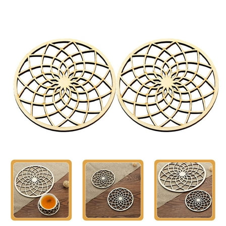 GAXIRE 10Pcs Wood Trivets for Hot Pots Insulation Pads with Hollow Design for Dining Table Use