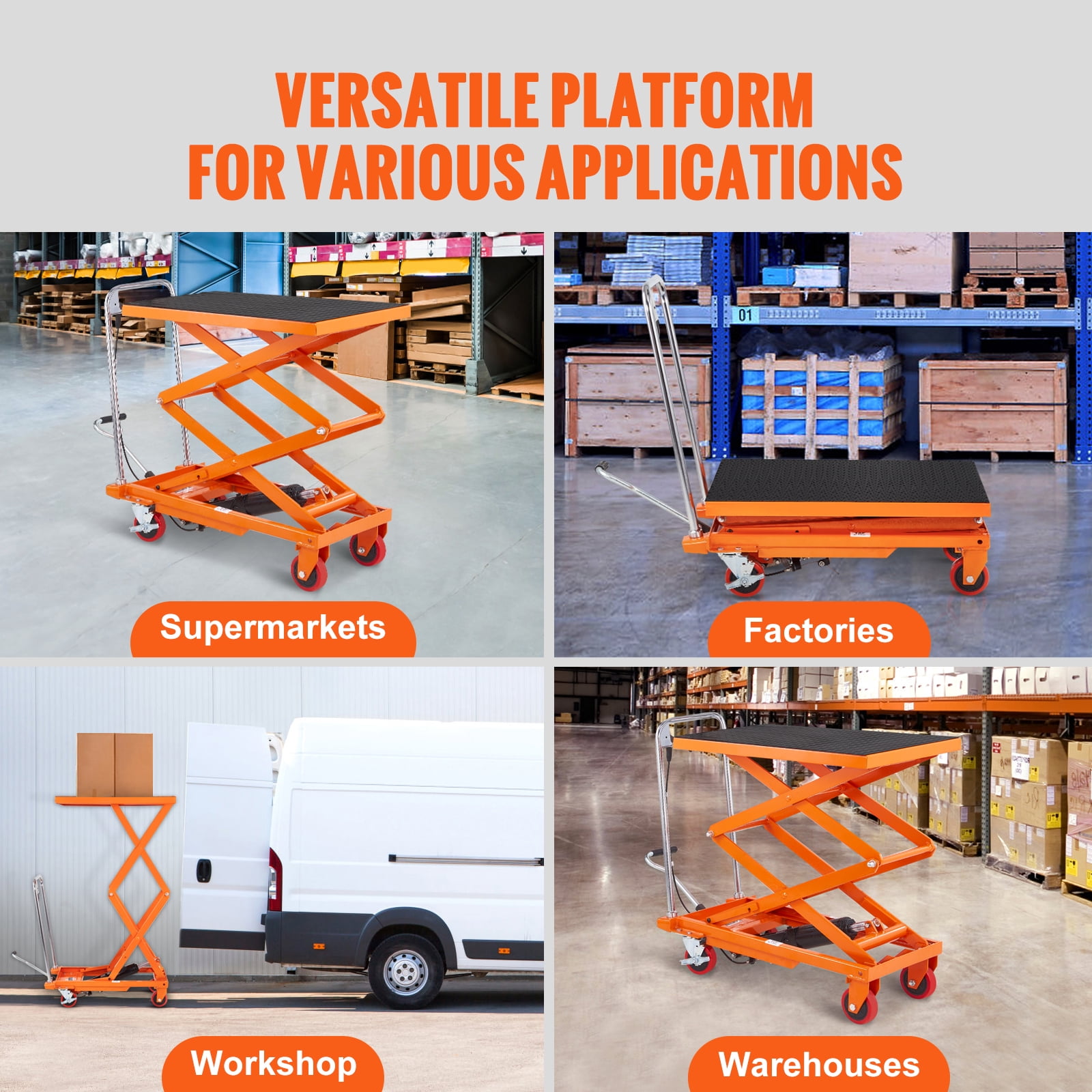 KFFKFF Hydraulic Lift Table Cart, 330lbs Capacity, 50" Adjustable Height, Manual Double Scissor Design with 4 Wheels and Non-slip Surface, Ideal for Material Handling and Transport