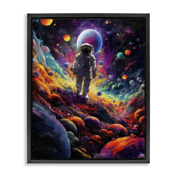 Stupell Industries Stepping on Space Terrain Astrology & Stars Painting Black Floater Framed Canvas Art Print Wall Art, 17 x 21