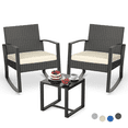 thumbnail image 5 of 3-Piece Porch Balcony Furniture Set, Lofka Patio Rocking Chairs Set with Small Glass Table for Conversation and Break Time, Beige Cushion, 5 of 10