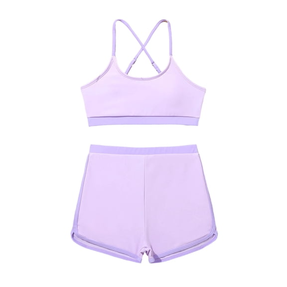 Einccm Girls Tankini Swimsuit Set, 2 Piece Bathing Suit for Girls 8-12 Years Cross Back Suspender Top High Waisted Swim Shorts Color Block Sporty Summer Beach Swimwear