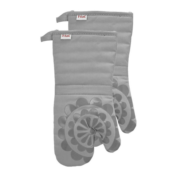 T-fal Medallion Print Silicone and Cotton Twill Oven Mitts, Two Pack, Gray