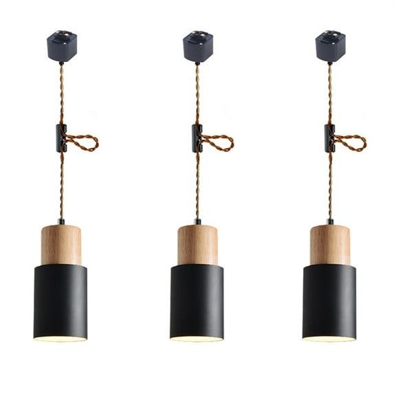 JLOWCO Adjustable Height Track Lighting Hanging Pendant Light H Type Kitchen Pendant Lighting Over Island 3 Pack Mini Black Lights for Kitchen Island (LED Bulb Include)